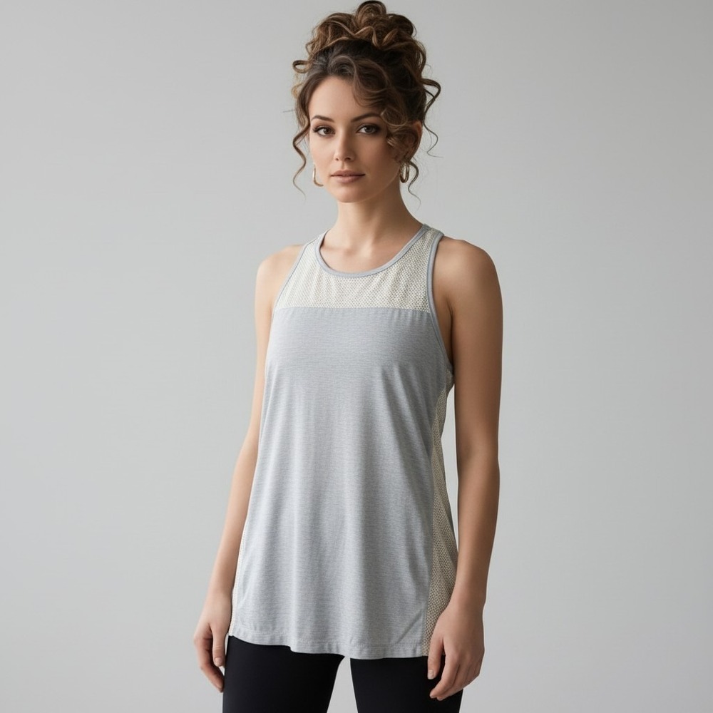 Athleta Grey Heathered Mesh Racerback Activewear Tank Top Medium